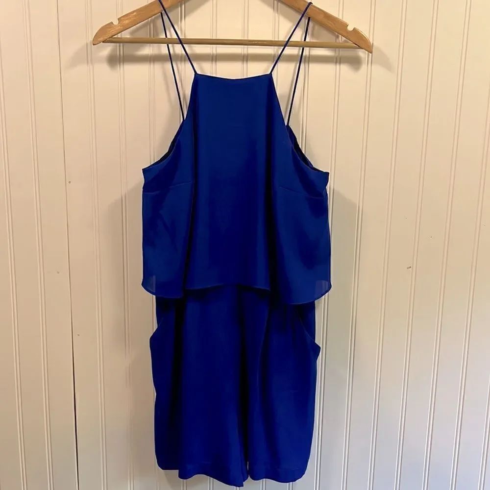 Express royal blue high neck spaghetti strap romper